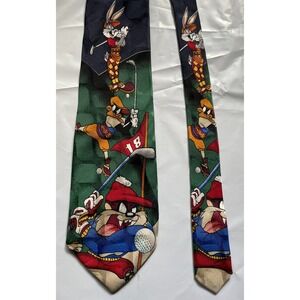 Looney Tunes Mania Golf Necktie 1996 Vintage 100% Silk‎